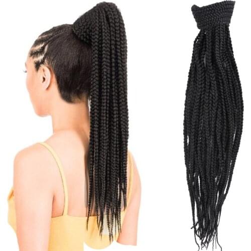 Long Box Braid Drawstring Ponytail Wig Synthetic Crochet Fake Hair Pony Tail Hairpiece Clip in Hair Extensions For Black Women