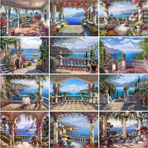 Evershine 5D DIY Diamond Painting Town Cross Stitch Kit Diamond Embroidery Seaside Landscape Full Square Round Drill Home Decor