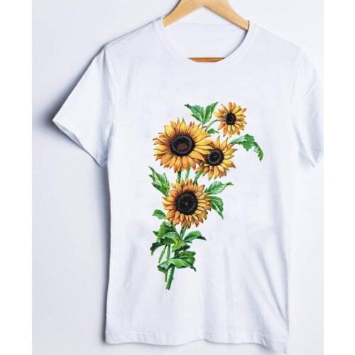 Tees for Women Print Style Sunflower Trend Flower Floral Fashion 90s Ladies T Shirt Clothes Lady Tops Clothing Female T-Shirt