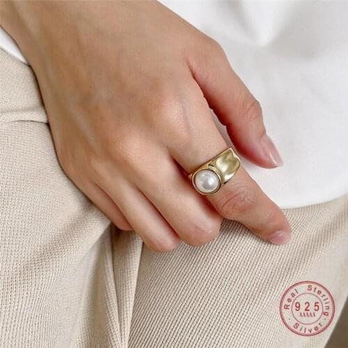 HI MAN 925 Sterling Silver Korean Version INS Pearl Texture Opening Adjustable Ring Women Temperament Birthday Jewelry