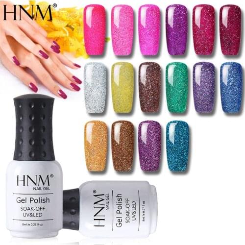 HNM Neon Glitter 8ML UV Gel Nail Polish Soak Off Gel Polish Hybrid Lucky GelPolish GelLak Varnish Semi Permanent Lacquer Shilak