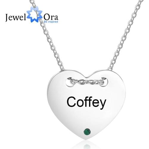 JewelOra Designer Personalized Name Engraved Heart Pendants Custom DIY Birthstone Necklace Valentines Day Gifts for Girlfriend