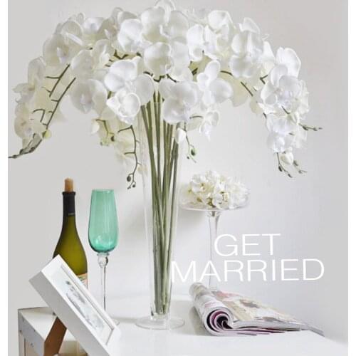 Beautiful 92cm Length Artificial Silk Phalaenopsis Butterfly Orchid Leaf Pot Flower Arrangement For Wedding Birthday Decoration