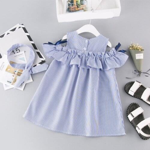 Summer Baby Girls Off-shoulder Dresses Stripe Print Cotton Cute Kids Party Dresses for Kids Girls Princess Dress Tops Clothes