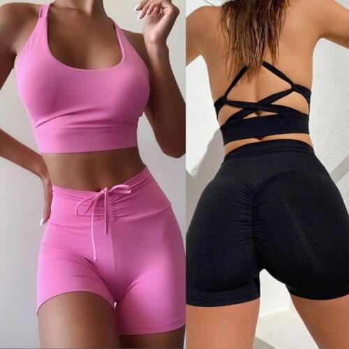 Summer Women Yoga Set Butt Lift Yoga Workout Running High Elastic and Tight New Solid Color Suspender Casual Hot pants Yoga Suit