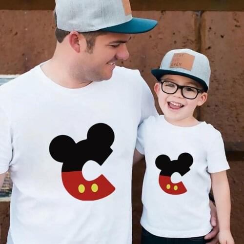 ABC Letter Cute Kawaii T Shirts Father Son Mother Daughter Family Matching Clothes Summer Short Sleeve Mickey Mouse Disney Tees