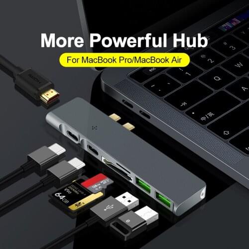 7in1 Multiport USB C Hub, Type C Adapter with HDMI USB C Thunderbolt3 USB3.0 PD SD TF for Macbook, more Devices with Type C port
