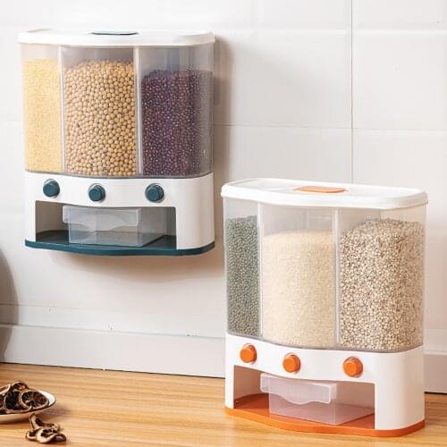 Wall Mounted Rice Bucket Cereal Dispenser Moisture Proof Plastic Automatic Racks Sealed Metering Food Storage Box Rice Dispenser