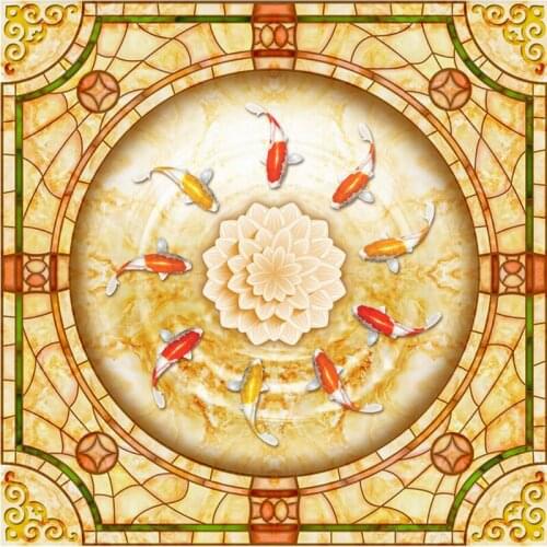 Beibehang Carp lotus water flow Custom Photo Floor Self-adhesive Wallpaper Living Room Bedroom Bathroom Floor Mural Wall paper