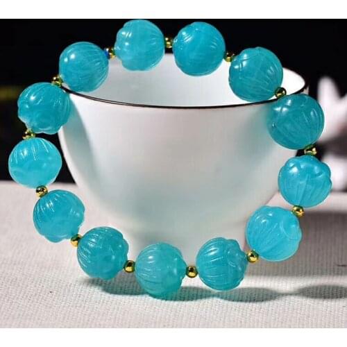 Wholesale Light Blue Tianhe Stone Bracelet Carved Lotus Beads Bracelet for Women Gift Hand Wrist Fresh Fashion Jewelry