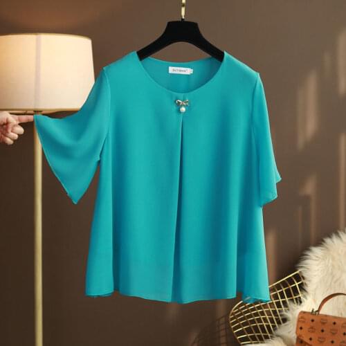 Obesity Women Chiffon Blouses Plus size L-6XL 2021 New Summer Short sleeve Loose Solid Shirts Tops Blusa de talla grande