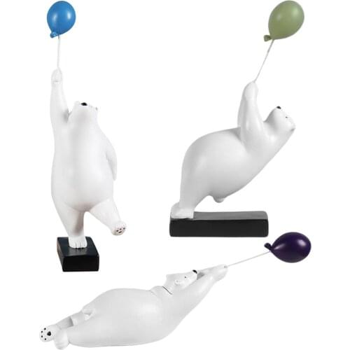Resin Balloon Polar Bears Figurines Flying Bear Ornament, Home Decor for Living Room