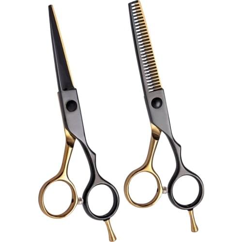 5.5 Inch Black and Gold Japanese Stainless Steel Cutting Professional Hair Salon Scissors
