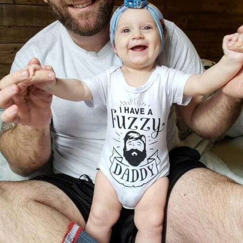 Fuzzy Daddy Newborn Infant Baby Boy Girl Short Sleeve Romper Causal Toddler Kids Jumpsuit Outfits Clothes 0-24M