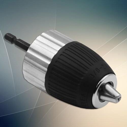 Self-Tightening Drill Conversion Chuck 1.5-13mm Clamping Range 3/8-24UNF With Hex Shank Threaded Post