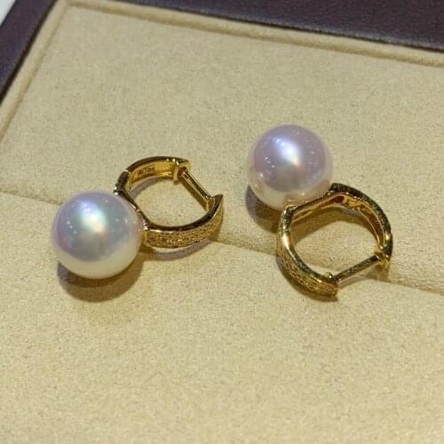 18K Solid Yellow Real Gold Jewelry(AU750) Women South sea Pearl Diamond Earring Fashion Lady Sea Pearl