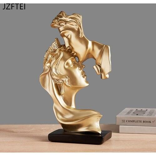 Blue Resin Kiss Mask Statue Abstract Ornaments Art Statuettes Mask Sculpture Craft For Office Vintage Home Decoration Wedding