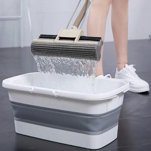 Folding Silicon Mop Bucket Camping Wash Bucket With Handle Collapsible Floor Mop Cleaning Fishing Car Wash Bucket Household Tool