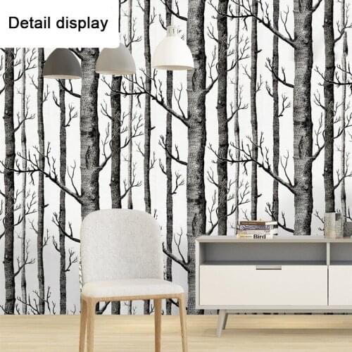 Modern Simple Black and White Wood Wallpaper Birch Waterproof Self Adhesive Porch PVC Decoration for Living Room for The Walls