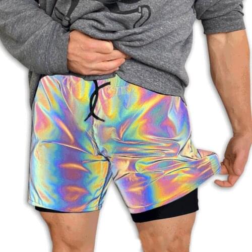 Rainbow Reflective Men Short Casual Work Night Club Running Mens Short Pants Hip Hop Ourdoor Workout Jogger Fashion Oversize