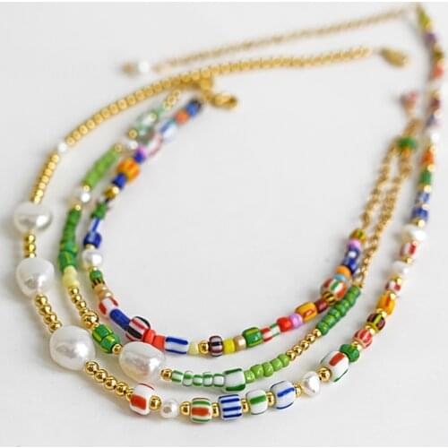 KBJW Trendy Dainty Stainless Steel Bead 18K Gold Plated Choker Real Pearl Handmade Necklace Bracelet Dainty 2021 New Jewelry Set