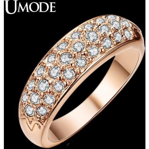 UMODE Classic Anillos Mujer Bague Aros Rose Gold Color Rhinestones Studded Finger Rings JR0084A