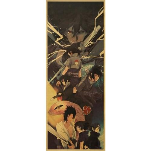Vintage Anime Character Sasuke Poster Retro Kraft Paper Wall Stickers Home Decor Posters Cartoon Painting