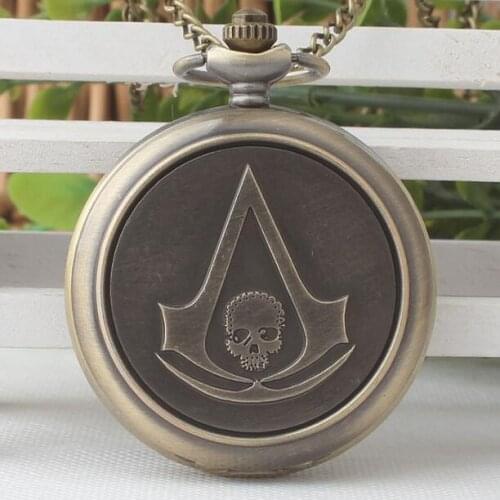 Vintage Bronze antiques creative personality skull quartz steampunk Good quality Necklace pocket watch FOB watches