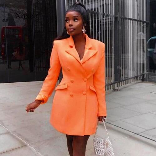 Women Long Sleeve Slim Blazer Dress Spring Autumn Female Fashion Pure Orange Streetwear Outfits Windbreak Clothing