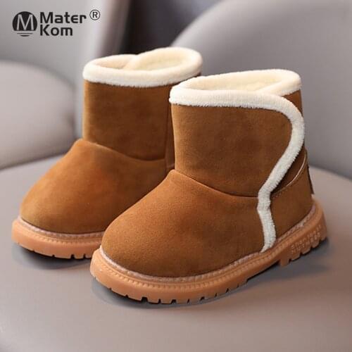 Size 21-25 Baby Boys Girls Winter Snow Boots Children Lambswool Warm Boots Kids Light Anti-slip Plus Velvet Thick Cotton Shoes