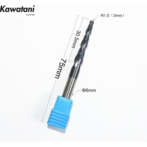 1PCS,6mm*R1.5*30.5*75,wood milling cutter,CNC solid carbide end mill,tungsten router bit, taper ball nose woodworking cutter