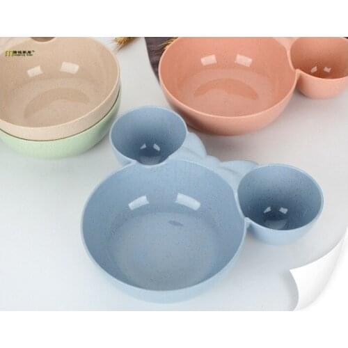 1PC Cute Wheat Straw Kids Kitchen Bowl Eco-Friendly Healthy Bowl Meal Plate Sub-grid Fruit Plate Food Dish Tableware OK 0562