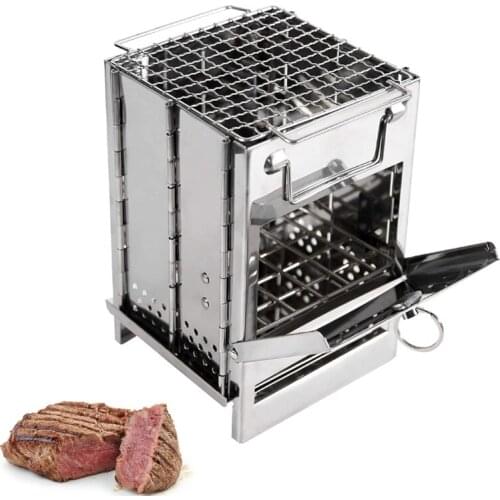 1 Pcs Outdoor Grill Mini Charcoal Stove Folding Grill Outdoor Square Wood Stove Camping Folding Barbecue Equipment Cooking Suppl