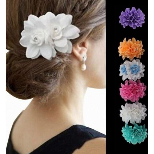 100pcs/lot Bride Headwear Drill Double Rose Hair Clip Dance Show Hairpins Bang Hair Styling Tools Hair Accessories HA1155