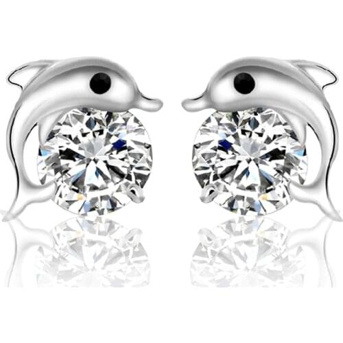 Arrivals 2019 Fashion Simple silver color Stud Earrings Dolphin Design Earring For Women Ear Jewelry Girl Earring ed101