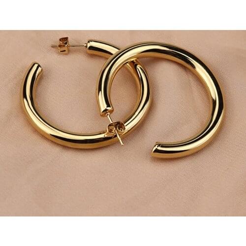 3*30mm Classic Fashion C Shape Small Round Loop Hoop Circle Earrings Stainless Steel Ear Wire Hooks Smooth Hollow Jewelry