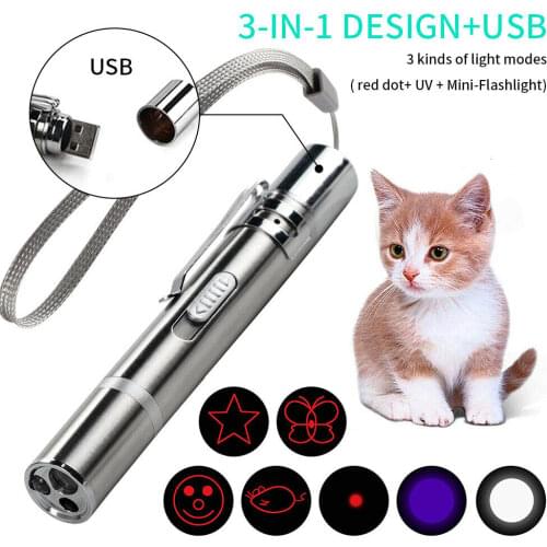 3-in-1 USB LED Cat Light Toys Pet Training Exercise Chaser Tool USB Rechargeable Interactive Cat Dog Laser Toy