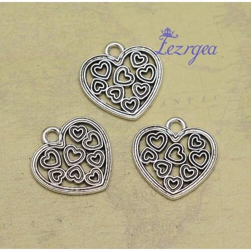 30pcs/lot--19x19mm, heart chams,Antique silver plated hollow heart charms,DIY supplies,Jewelry accessories