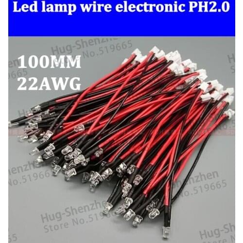 300pcs Led lamp wire electronic wire led harness power supply with PH2.0 100MM 22AWG sillicon wire switch cable terminal line