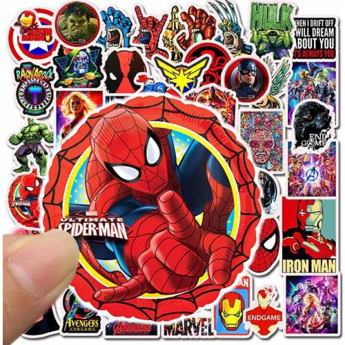 50Pcs Disney Marvel The Avengers Stickers Cool Iron Man Spiderman Anime Waterproof Sticker Laptop Guitar Luggage Kids DIY Toys