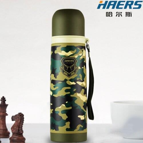 500ml Army Green Thermos Cup Male and Female Stainless Steel Portable Water Cup Student Outdoor Large Capacity Childrens Cup