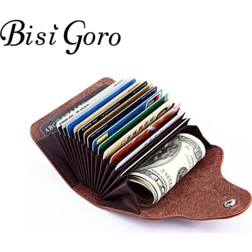 BISI GORO 2021 Men And Women Genuine Leather Unisex Business Card Holder Wallet Bank Credit Card Case ID Holders Women Purse