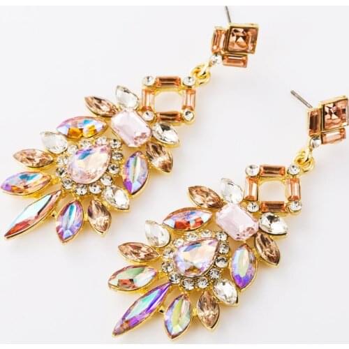 Bohemian Large Glass Crystal Earrings Women Indian Statement ZA Earrings Jewelry Female Fashion Long Dangle Earrings For Women
