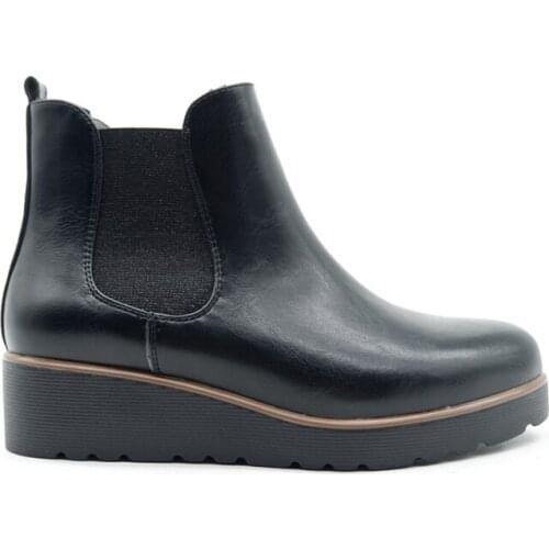 SHOWIT Winter Women Middle Thick Heel Basic Ankle Chelsea Boots Leather Patchwork Buckle Strap Fashion Pointed Shoe