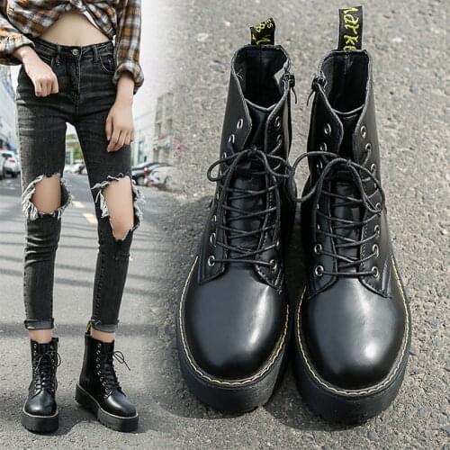 Boots Women Motorcycle Shoes Platforms Ankle Boots Wedges Female Lace Up Platforms Leather Oxford Shoes Woman High Heels