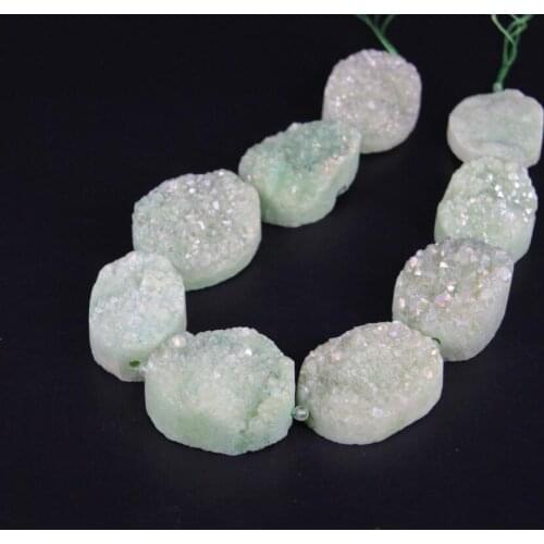 Approx8PCS/strand Green AB Natural Quartz Druzy Oval Slab Nugget Beads,Roug Agates Crystal Drusy Geode Slice Pendants Jewelry