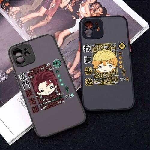 Phone Case For iPhone 12 11 Mini Pro XR XS Max 7 8 Plus X Cute Demon Slayer Kamado Tanjirou Matte transparent cover