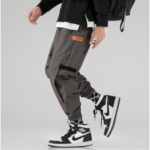 Cargo Pants Men Black Hip hop Pants Joggers Harem Pants Elastic waist Loose Baggy Korean Style Ankle length Trousers