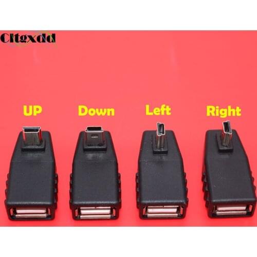 Cltgxdd 1pcs Mini USB Up Down Left Right Anlgled OTG Adapter USB 2.0 Female to Mini USB 5pin Male Adapter Connector 90D