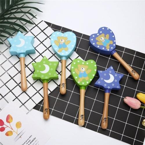 1pc Wood Baby Rattles Toy Intelligence Grasping Games Hand Bell Rattle Funny Educational Stars Shape Toy Birthday Gifts For Kids